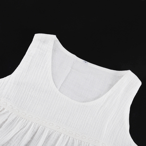Abito da Notte Estivo in Cotone per Donna, Corto e Senza Maniche, Casual, con Bordo in Pizzo e Tessuto Crespo Bianco - Product Image 6