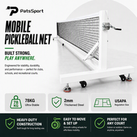 Filet de pickleball portable avec roues, cadre en acier robuste, hauteur réglementaire, frein à manivelle, roulettes pour le divertissement