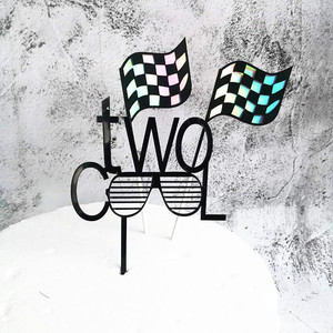 ที่ประดับเค้กธงแข่งรถ F1 ลายตารางหมากรุกสีดำขาวอะคริลิค ตกแต่งงานปาร์ตี้วันเกิด อุปกรณ์ตกแต่งโต๊ะขนมหวาน - Product Image 4