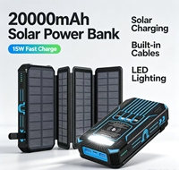 Nouvelle Arrivée 2026 – Batterie Externe Solaire 20000 mAh à Charge Rapide 15W avec Lampe LED et Câbles Intégrés pour Extérieur
