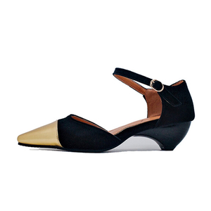 Big Size 48 Women Gold Square Toe Patchwork Shoes Low Strange <b>Heels</b> Sandals Dress Office Ladies Velvet Side Cut Out Pumps - Product Image 3