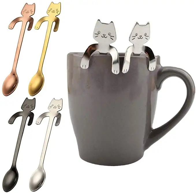 Пищевая нержавеющая сталь красочная милая кошка в форме чайной ложки кофейная ложка