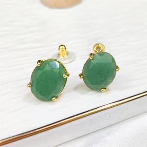 Bijoux fantaisie femmes boucles d'oreilles à facettes ronde ovale poire pierres précieuses vert Aventurine plaqué or goujons Jade boucles d'oreilles pour cadeaux - Product Image 4