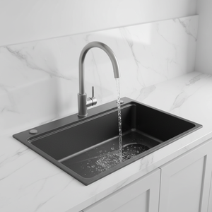 Fregadero de Cocina <span class=keywords><strong>HG95</strong></span> HUANGGUI, de una Sola Tina, Acero Inoxidable 304, Instalación Sobre Encimera, Superficie Negra Satinada/Pulida - Product Image 1