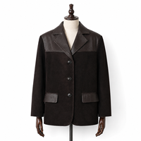 Blazer court décontracté pour femme en cuir véritable et daim de mouton, style vintage, couleur unie, automne
