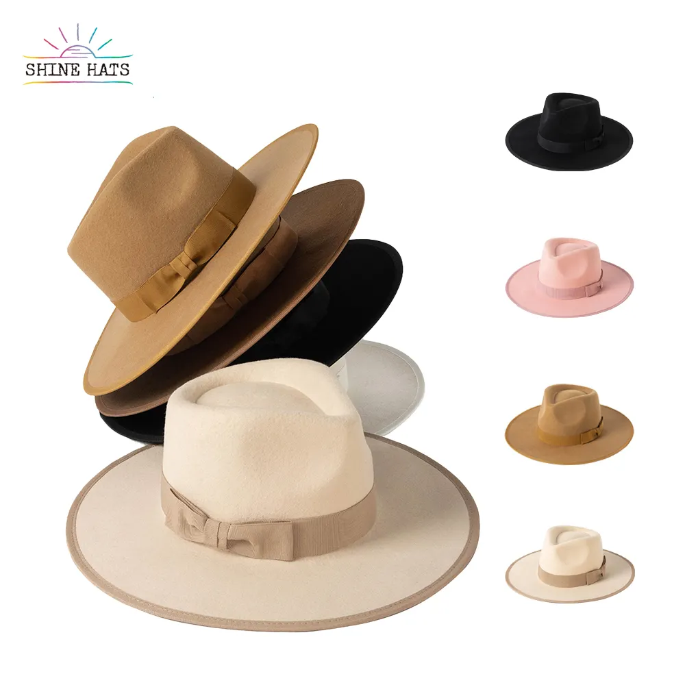 Shinehats fedora hats women wholesale 2022 winter white pink black wool felt hat seamed wide brim chapeau wholesale