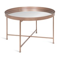 Table basse ronde contemporaine indienne artisanale avec plateau en verre miroir et structure en métal, mobilier de salon contemporain