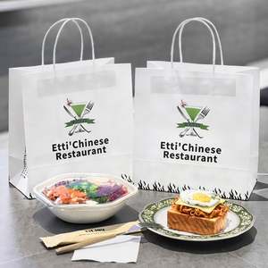 Bolsas de Papel Kraft Biodegradables Ecológicas Impresas Personalizadas con Asas para Comida para Llevar de Restaurantes - Product Image 3