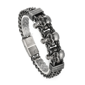 KALEN 220mm Punk <span class=keywords><strong>Triple</strong></span> Skull Charms bracciali a catena a spina di pesce in acciaio inossidabile per uomo - Product Image 1