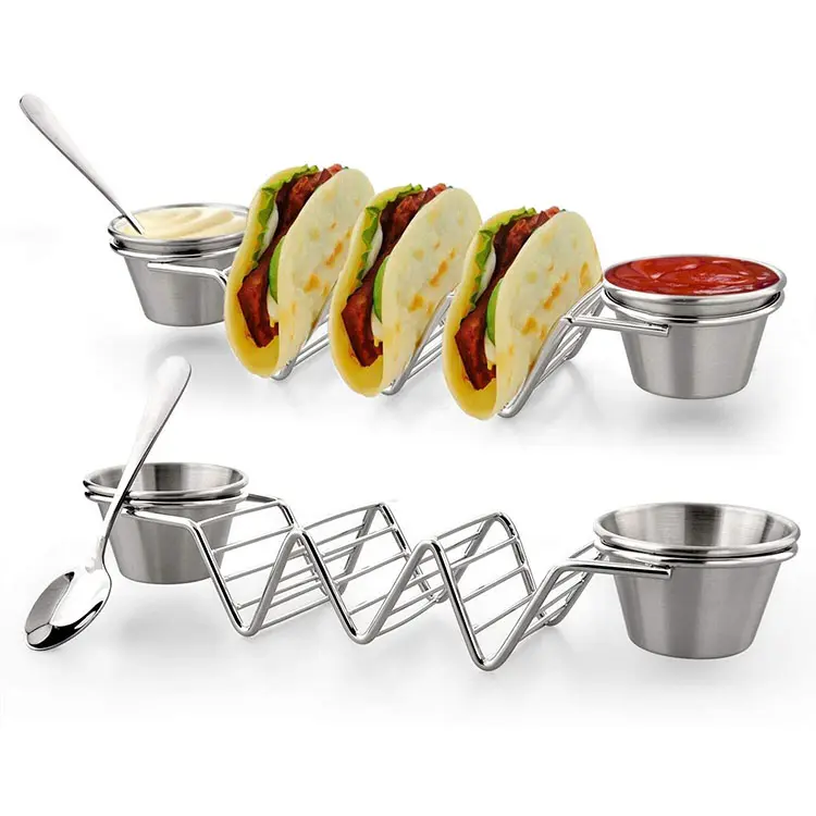 Premium Pan Cake Truck Tray Stijl Mexicaans Voedsel Rvs Pan Cake Houder Stand Met Plaat