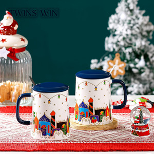 Nouvelle tasse en céramique inspiré du château de noël tasses de vacances de noël grande capacité avec couvercle et cuillère tasse 2017 - Product Image 3