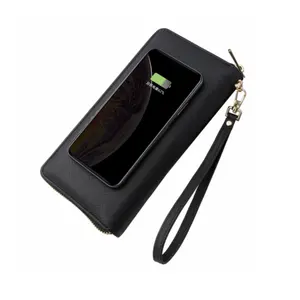 Business gift wireless charging 5000mah Wallet power bank with zipper