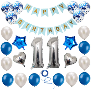 Palloncini per <span class=keywords><strong>Compleanno</strong></span> 11-16 Anni Ragazza Ragazzo Decorazione Argento Blu Striscione <span class=keywords><strong>Buon</strong></span> <span class=keywords><strong>Compleanno</strong></span> Palloncino Numero 11 in Foil - Product Image 2