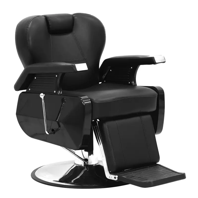 Diskon furnitur Salon rambut hitam murah gaya kuno kursi tukang cukur dengan sandaran kepala