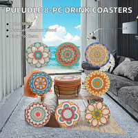 Puluole – Lot de 8 sous-verres en bambou lavables, mignons et bohèmes, pour table basse, décoration d'appartement et maison, pour femmes