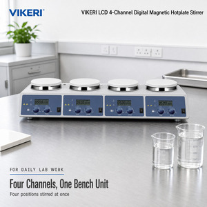 VIKERI MS-H340-S4 <span class=keywords><strong>Agitador</strong></span> Magnético Digital de 4 Canales con Pantalla LCD, 200-1500 RPM, 25-340 ° C para Uso en Laboratorio - Product Image 2