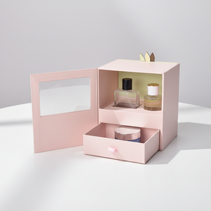 Custom Pink Drawer <b>Gift</b> <b>Box</b> With Clear Window Gold Logo Multi Layer Storage - Product Image 1