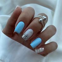 Uñas Postizas Reutilizables de Diseño, Uñas Artificiales de Lujo, Cortas, Personalizadas, Acrílicas con Pegamento para Mujer