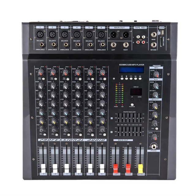 Professional 6-Channel Audio Mixer with Power Amplifier 2X350W 16 Digital Effects for DJ Stage Performance Concert LIVE