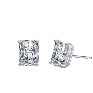 Pendientes de Perlas Rectangulares con Circonitas, Plata de Ley S925, Hipoalergénicos, Antideslustre, Joyería Fina Clásica y Elegante para Mujer - Product Image 1