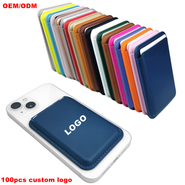 Customized Logo Pu Leather Phone Back Card Case Wallet Strong Magnetic Minimalist Slim Credit Card Holder for Iphone Magsafe