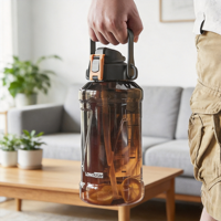 Bouteille d'eau Longstar 2L écologique réutilisable, sans BPA, anti-fuite, avec bouchon à boire directement, pour le bureau, la salle de sport, le sport, l'école