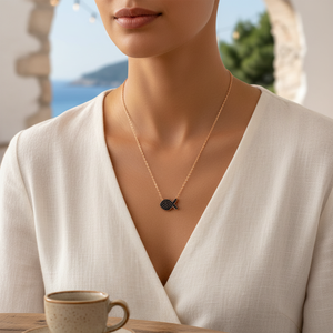 Colgante de circón negro con diseño de pez minimalista, joyería de plata de ley 925 turca hecha a mano al por mayor - Product Image 3