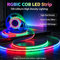 Bande LED COB 10mm 720 LED/m adressable, multicolore, à contrôle intelligent, effet de défilement, pour aménagement paysager