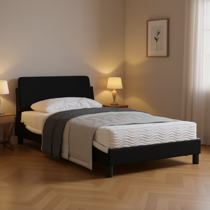 Upholstered <b>Bed</b> <b>Frame</b> Black Faux Leather Modern Design <b>Queen</b> <b>Size</b> Bedroom Furniture - Product Image 2