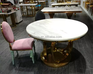 Mesa de comedor redonda y romántica para banquete, conjunto de mesa de boda con tapa de mármol y MDF de vidrio dorado, de acero inoxidable para eventos de Hotel y bodas - Product Image 2