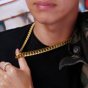Ingrosso in magazzino 12mm placcato <span class=keywords><strong>oro</strong></span> reale Miami in acciaio inox a maglie cubane spesse catena Hiphop donna gioielli uomini <span class=keywords><strong>collana</strong></span> - Product Image 5