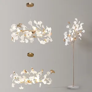 Lampada da terra nordica a forma di fiore di Ginkgo creativa contemporanea decorativa per soggiorno