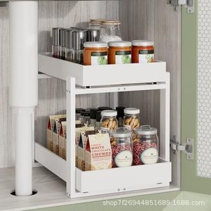 Étagère à épices en bois minimaliste moderne à 2 niveaux, organisateur de rangement sur pied pour cuisine, forme rectangulaire durable - Product Image 1