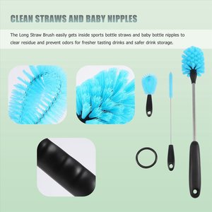 Set <span class=keywords><strong>di</strong></span> spazzole per bottiglie con detergente per cannucce, per biberon, tazze per l'allattamento, manici lunghi, scrubber multifunzionali portatili - Product Image 2