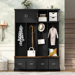 Armoire en bois traditionnelle de qualité supérieure pour chambre principale, avec étagères, tiroirs, système de rangement suspendu et porte, écologique - Product Image 2
