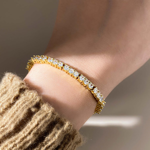 Tennis Chain Trendy Brass <b>Bracelet</b> for Women 18K Gold Plated Party <b>Adjustable</b> Size - Product Image 5