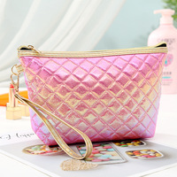 Sac de maquillage holographique de luxe en PU laser dégradé sirène, sac de voyage cosmétique pour femmes avec poignée portable