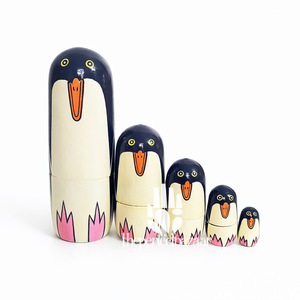 Perfect Bazaar Wooden Multicolor Cartoon Nesting Doll Penguin-Home Decoration <b>Still</b> <b>Life</b> Art Deco Design 5-Piece Set for Diwali - Product Image 1