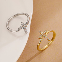18K Plaqué Or Cubique Zircone Réglable Croix Anneau Dames Femme De Fiançailles De Mariage Vintage Foi Christ Jésus Anneau De Prière