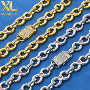 Hiphop 12mm <b>Copper</b> Alloy Infinite Symbol Link <b>Chain</b> Pink Natural Zircon Spring Clasp 8 Shape Unisex Necklace - Product Image 5