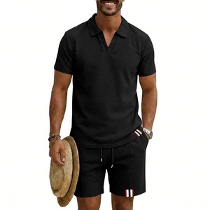 Ensemble décontracté <span class=keywords><strong>homme</strong></span> <span class=keywords><strong>été</strong></span> 2026 en 100 % polyester avec étiquette tissée, polo à manches courtes et short – Vêtements pour hommes - Product Image 4