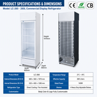 Vitrine Réfrigérée Commerciale Verticale à Porte Unique avec Thermostat Numérique, Refroidissement Direct, Anti-Givre, pour Boissons, sur Roues