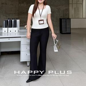 กางเกงสูทสีดำสำหรับผู้หญิงไซส์ใหญ่ รุ่น N9437 เอวสูง ทรงขาตรง ยืดหยุ่นเล็กน้อย ดีไซน์ขาบาน สไตล์ฤดูใบไม้ผลิ - Product Image 3