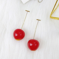 Nouvelle Arrivée Boucles d'Oreilles Coréennes Tendance en Alliage, Pendantes et Massives, pour Femme, Motif Fraise Cerise Rouge, Plaqué Or