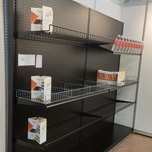 Gondole murale en L personnalisable, étagère métallique simple face avec 5 étagères réglables - Product Image 1