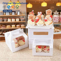 2/4/6 pièces Cupcake Muffin Box Poignée Fenêtre transparente Cuisson Pâtisserie Dessert Oeuf Tarte Emballage Carton de qualité alimentaire