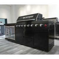 Mueble de Cocina para Exteriores de Acero Inoxidable, Juego de Parrilla de 6 Quemadores con Refrigerador y Fregadero