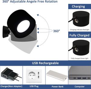 Rotatable <b>LED</b> <b>Wall</b> Lamp Battery Powered <b>Dimmable</b> Magnetic Rechargeable Touch <b>Wall</b> Mounted <b>Light</b> for Reading Decor - Product Image 2