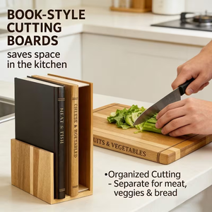 Planche à découper créative en forme de <span class=keywords><strong>livre</strong></span>, ensemble de planches à découper en bois avec support, pour légumes, pain, viande, planche à découper en bois en forme de <span class=keywords><strong>livre</strong></span> - Product Image 3