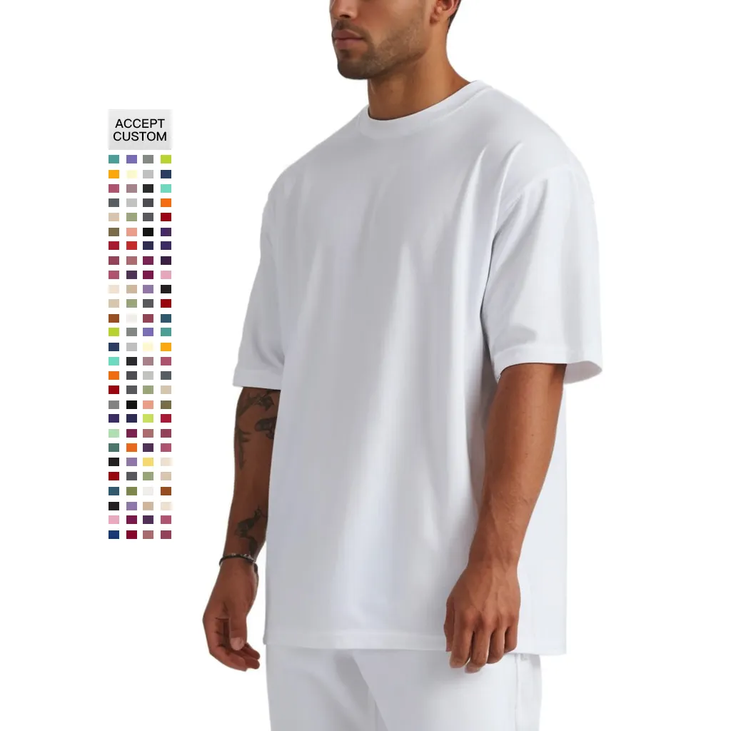 Trống Cotton Đường Phố Mặc Áo Thun Quá Khổ Drop Shoulder T-Shirt Tùy Chỉnh Chất Lượng Cao In Ấn Nặng Trọng Lượng T Áo Sơ Mi Cho Nam Giới